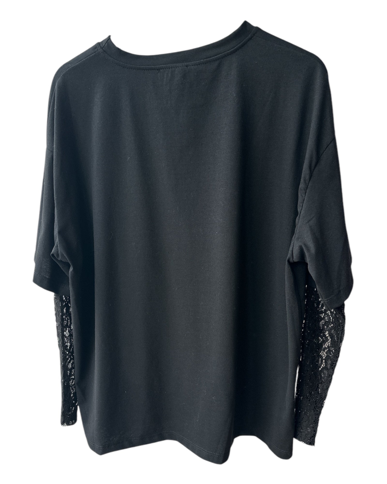 Oversize - Basic - T-Shirt mit Spitzenärmeln - REBEL.PRINT.FASHION