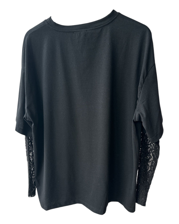 Oversize - Basic - T-Shirt mit Spitzenärmeln - REBEL.PRINT.FASHION