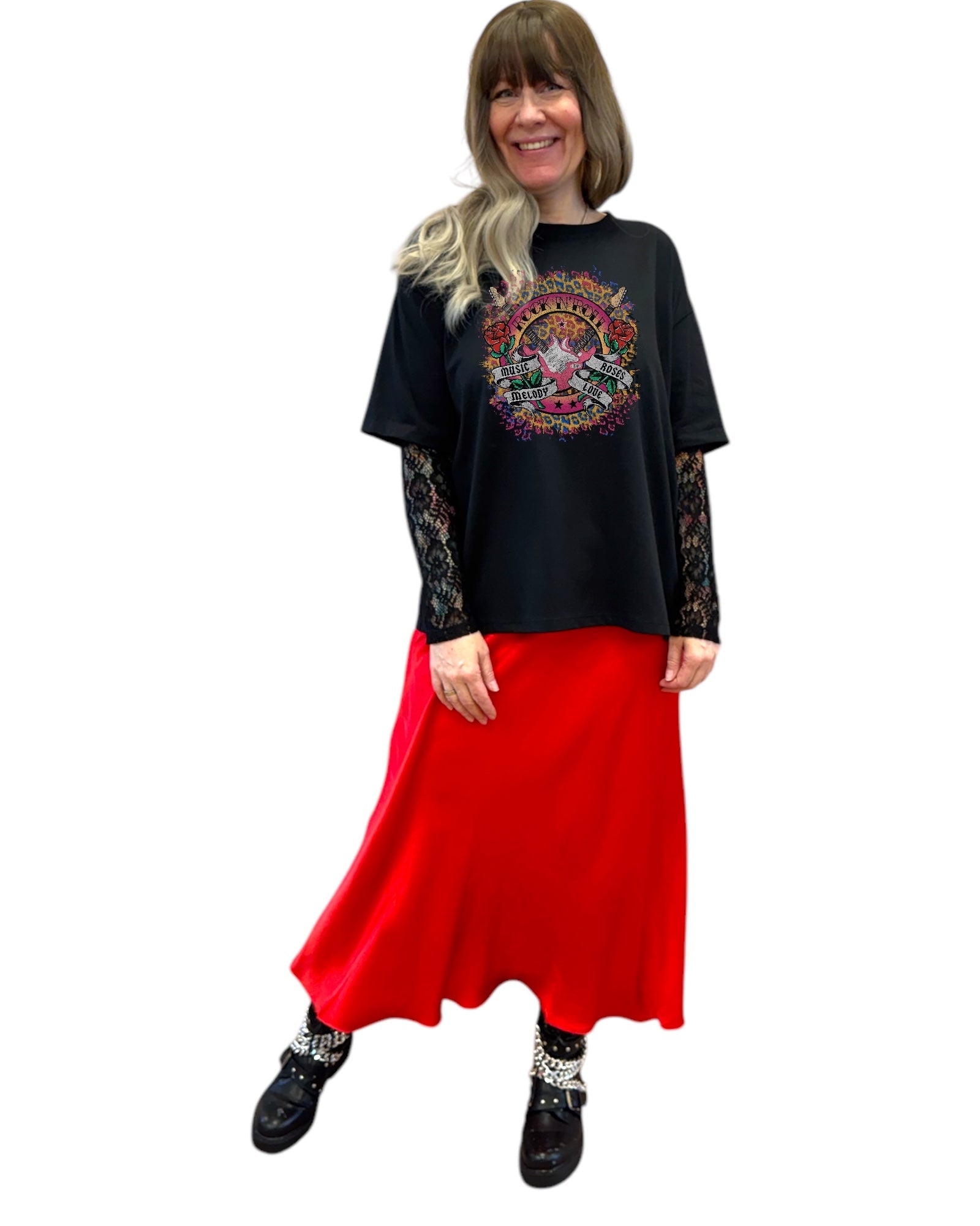 Oversize - Basic - T-Shirt mit Spitzenärmeln - REBEL.PRINT.FASHION