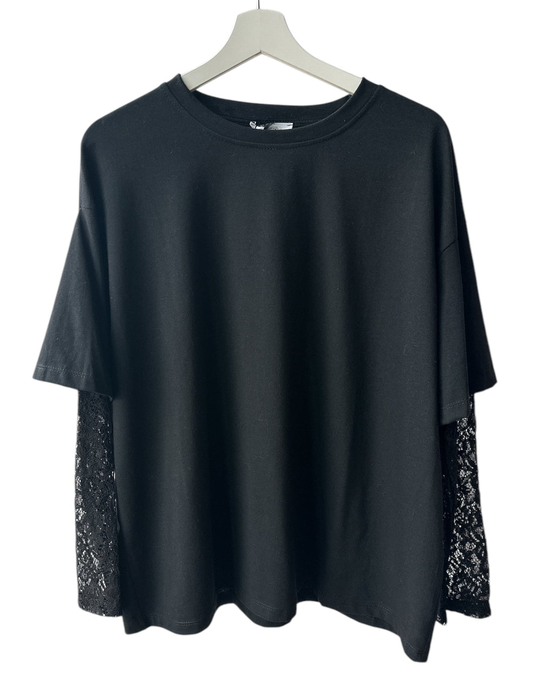 Oversize - Basic - T-Shirt mit Spitzenärmeln - REBEL.PRINT.FASHION