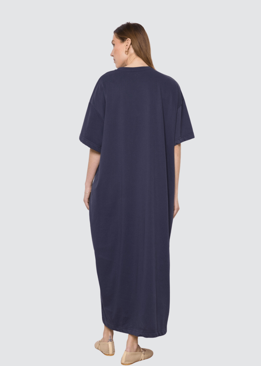 T-Shirt Dress Oversized Smile Vibes - Navy - rebelprintfashion